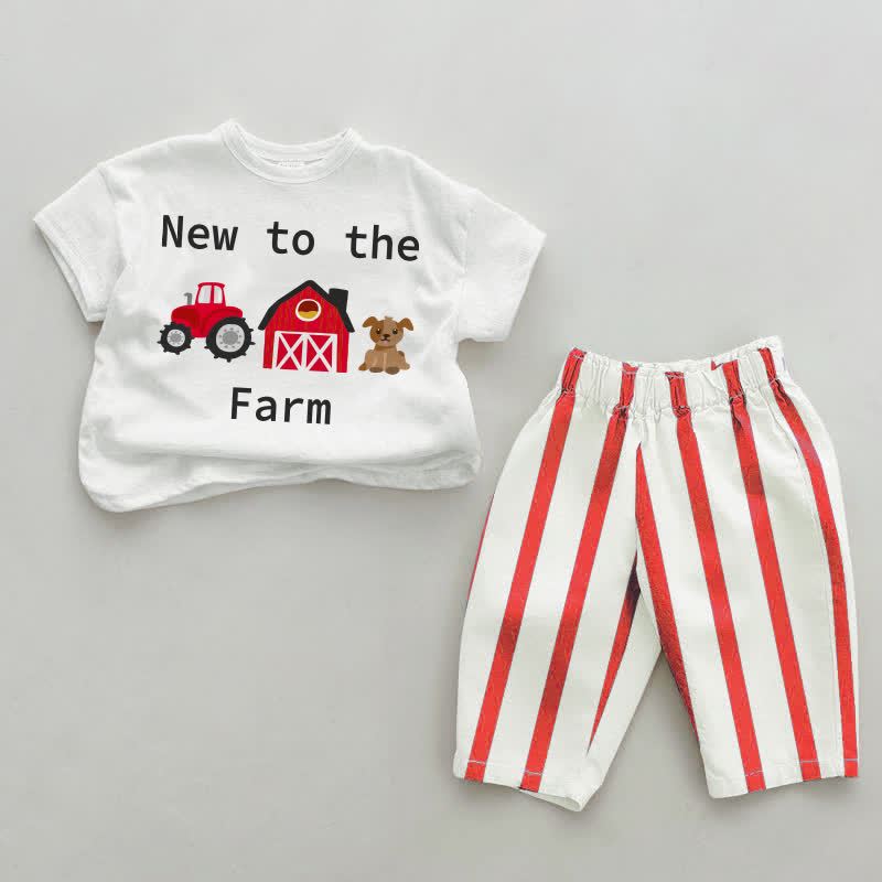 NEW TO THE FARM！ベビー用 白＆赤 縦ストライプ 2点セット - 白と赤 - 4～5歳 - image 1