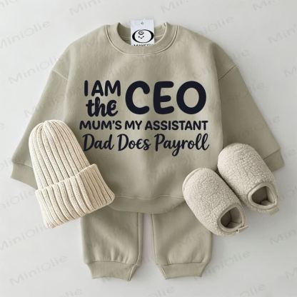 I AM THE CEO MUM'S MY ASSISTANT DAD DOES PAYROLL。ベビー用スウェットシャツ2点セット（グレーグリーン） - グレーグリーン - 2～3歳 - image 1