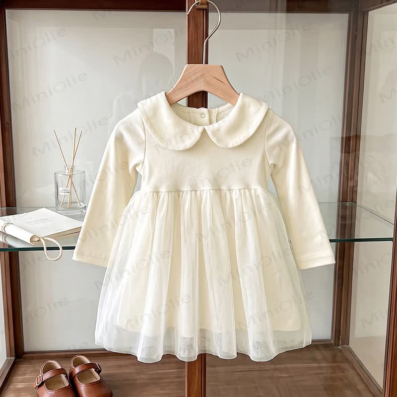 ベビー用ピーターパンカラー長袖Dress - ベージュ - 3～4歳 - image 3
