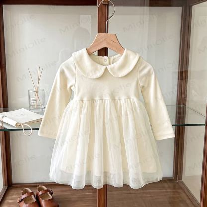 ベビー用ピーターパンカラー長袖Dress - ベージュ - 3～4歳 - image 3