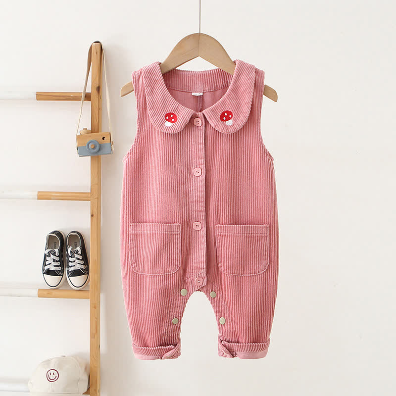 ベビー・幼児用女の子向けマッシュルーム柄コーデュロイ ピーターパンカラー オーバーオール - ピンク - 3～4歳 - image 3