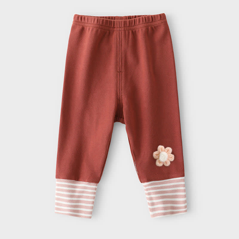 幼児・ベビー用 イチゴ/花柄アップリケ付きストライプカフレギンス - 赤い花 - 4～5歳 - image 6