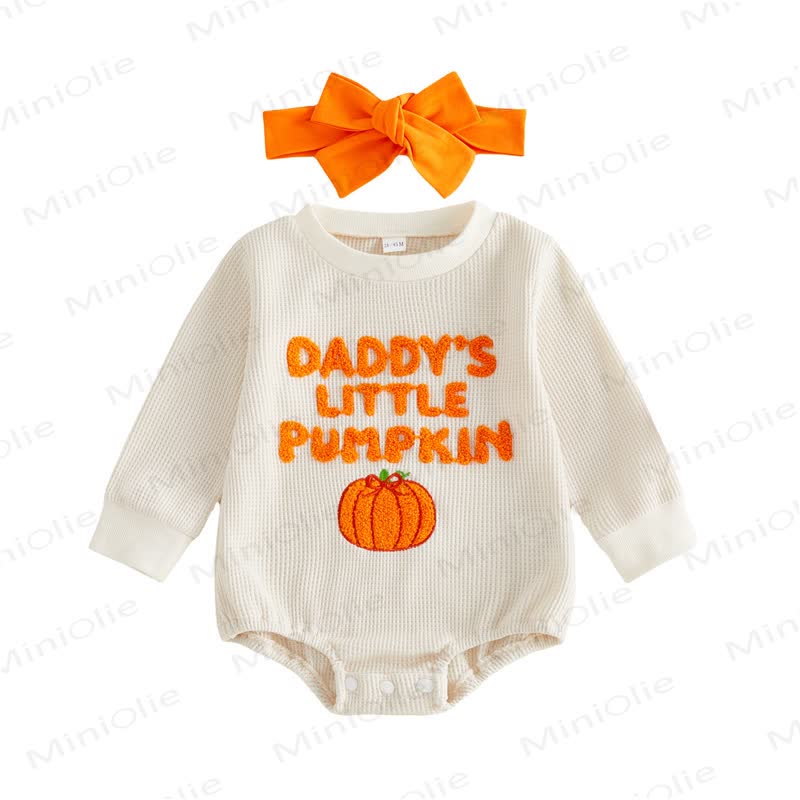パパ/MAMA'S LITTLE PUMPKINベビーワッフルボディスーツ（ヘッドバンド付き） - image 3