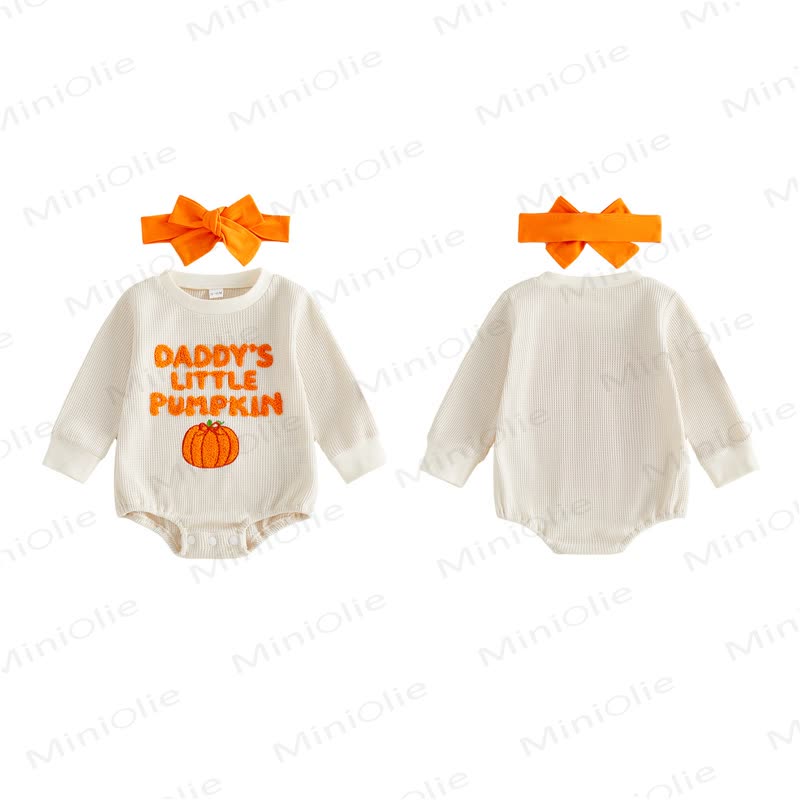 パパ/MAMA'S LITTLE PUMPKINベビーワッフルボディスーツ（ヘッドバンド付き） - image 4