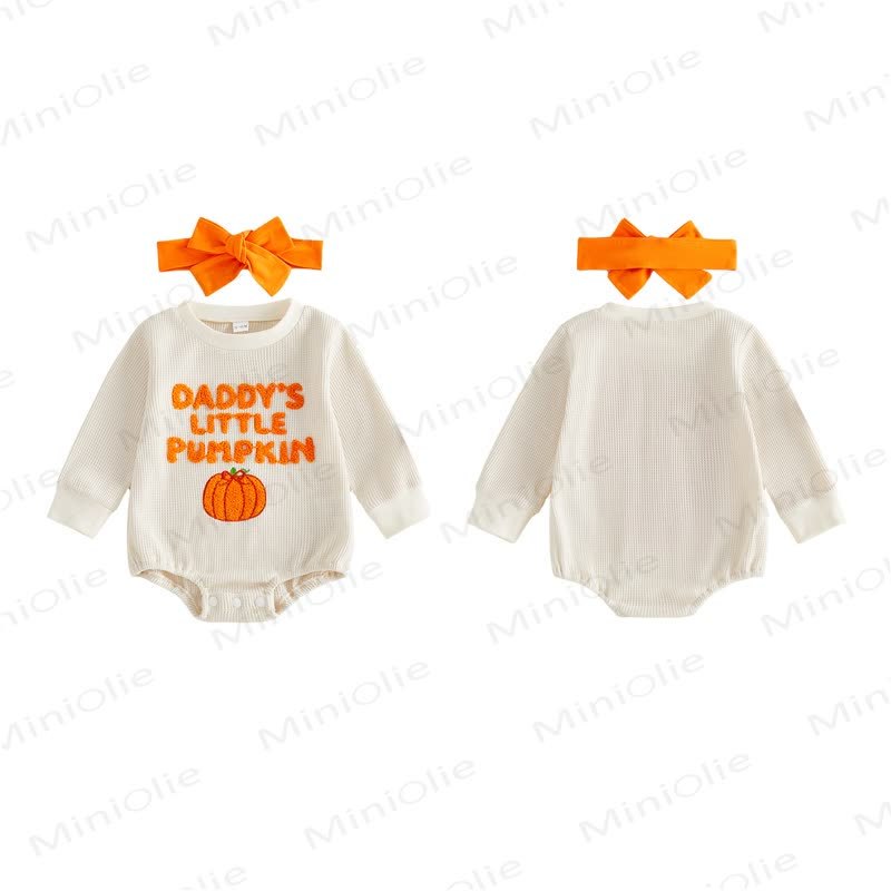 パパ/MAMA'S LITTLE PUMPKINベビーワッフルボディスーツ（ヘッドバンド付き） - image 4
