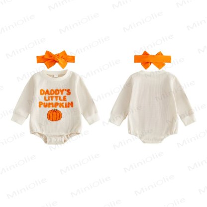 パパ/MAMA'S LITTLE PUMPKINベビーワッフルボディスーツ（ヘッドバンド付き） - image 4