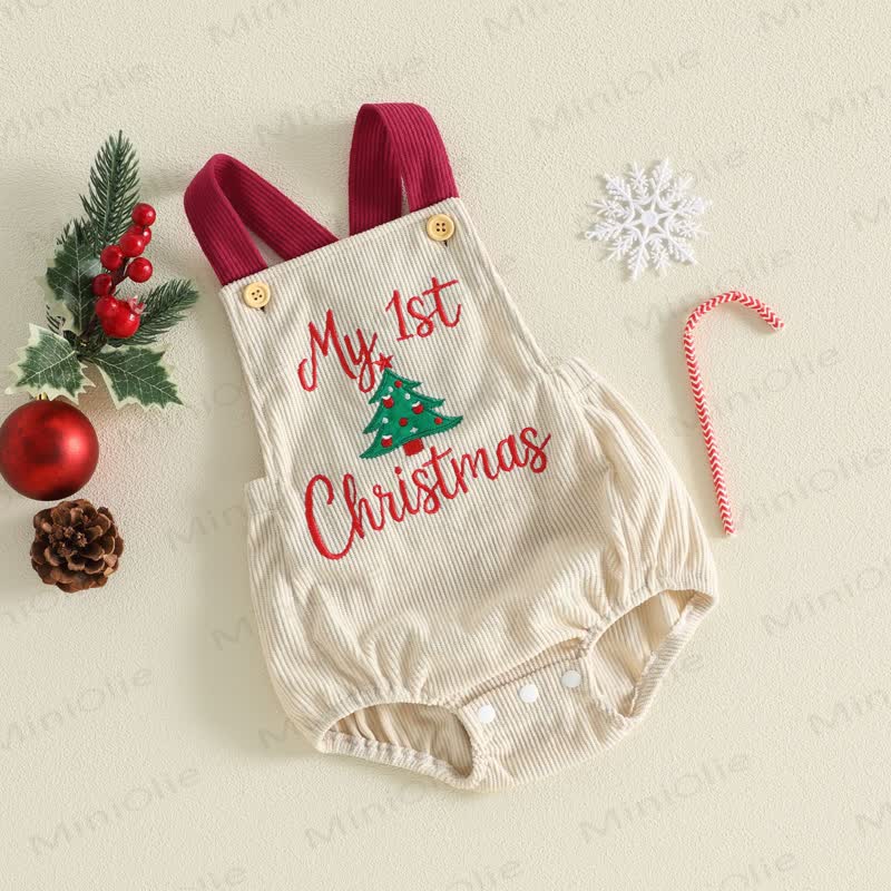 MY 1ST CHRISTMASベビー用刺繍入りサスペンダーボディスーツ - image 2