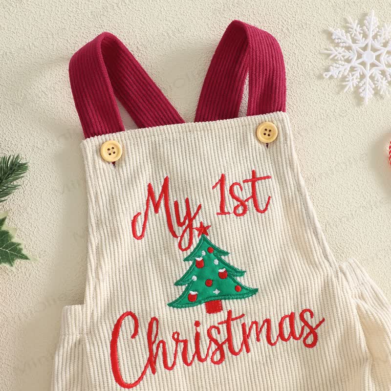 MY 1ST CHRISTMASベビー用刺繍入りサスペンダーボディスーツ - image 3