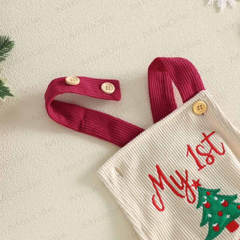MY 1ST CHRISTMASベビー用刺繍入りサスペンダーボディスーツ - image 4