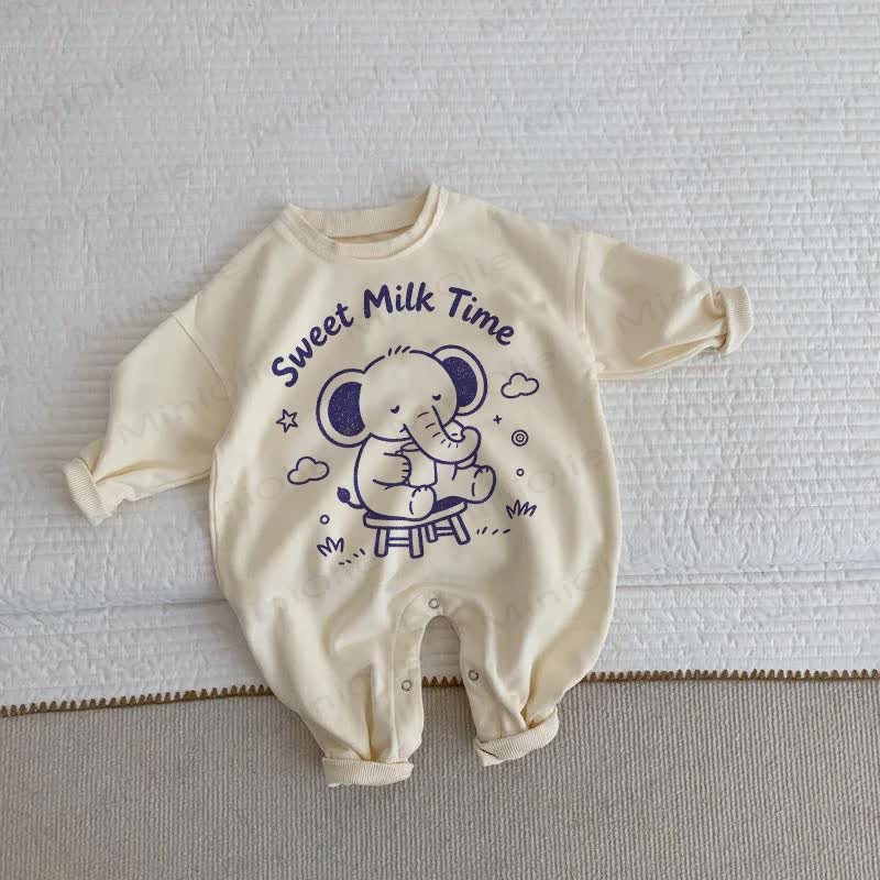 SWEET MILK TIMEベビー幼児用ゾウ柄ロンパース - ベージュ - 2～3歳 - image 1