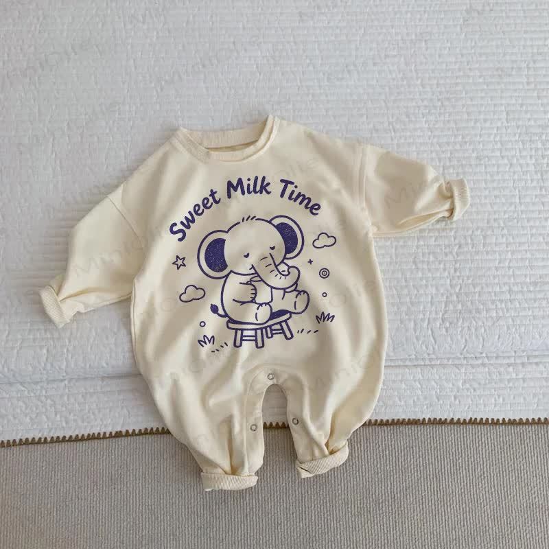 SWEET MILK TIMEベビー幼児用ゾウ柄ロンパース - ベージュ - 2～3歳 - image 1