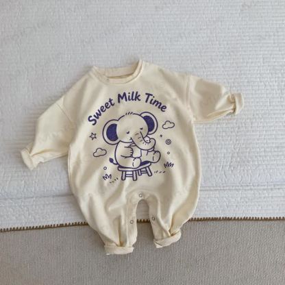 SWEET MILK TIMEベビー幼児用ゾウ柄ロンパース - ベージュ - 2～3歳 - image 1