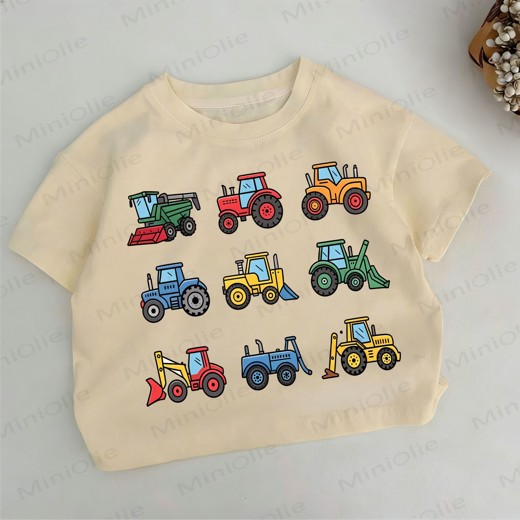 幼児男の子用乗り物柄カーキTシャツ - カーキ - 6～7歳 - image 1