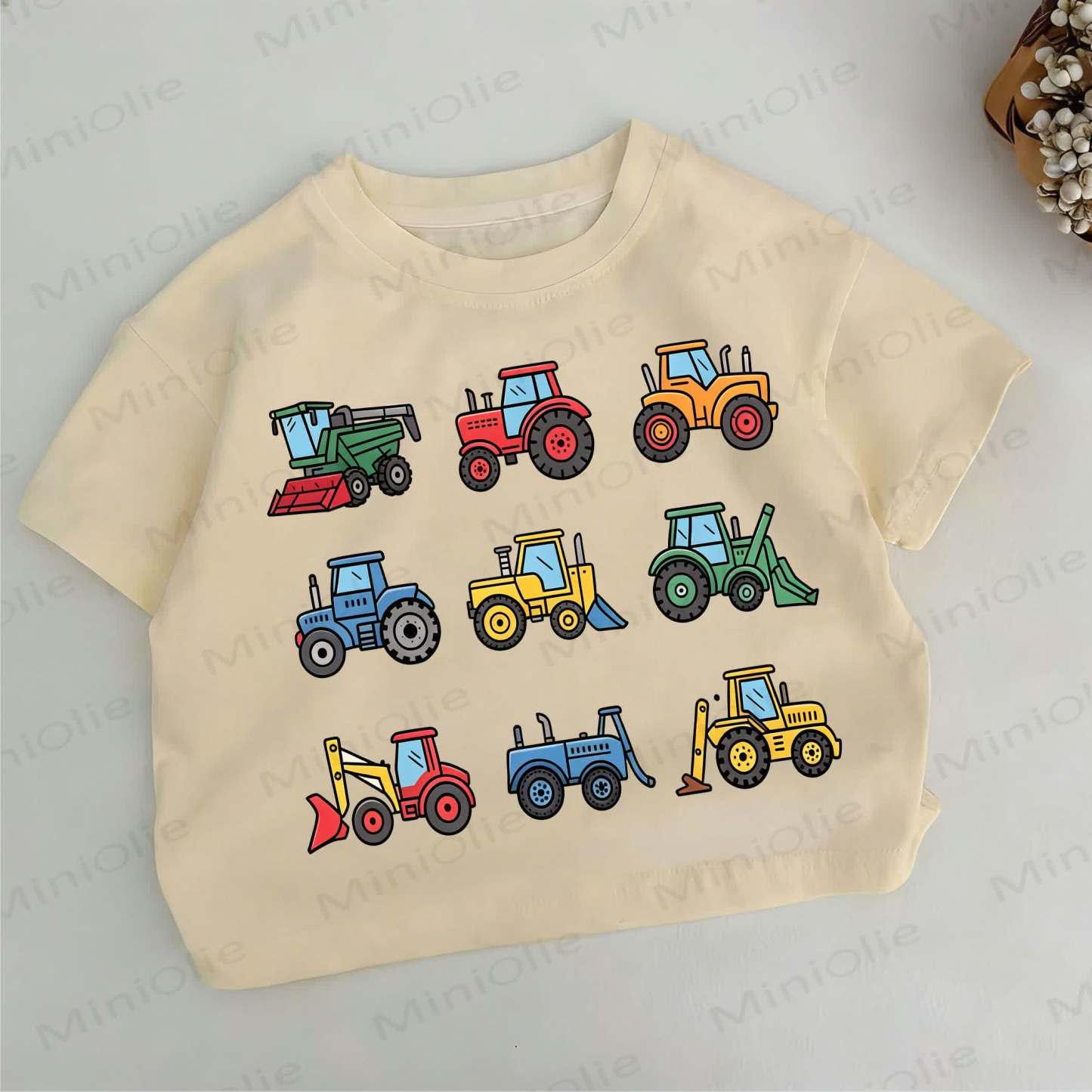 幼児男の子用乗り物柄カーキTシャツ - カーキ - 6～7歳 - image 1
