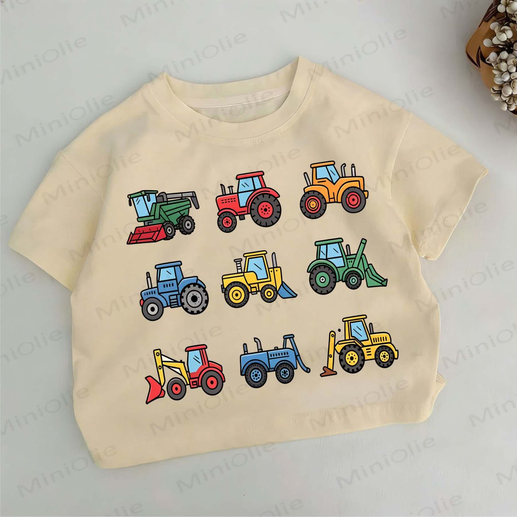 幼児男の子用乗り物柄カーキTシャツ - カーキ - 6～7歳 - image 1