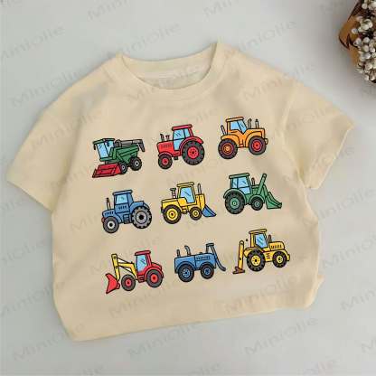 幼児男の子用乗り物柄カーキTシャツ - カーキ - 6～7歳 - image 1