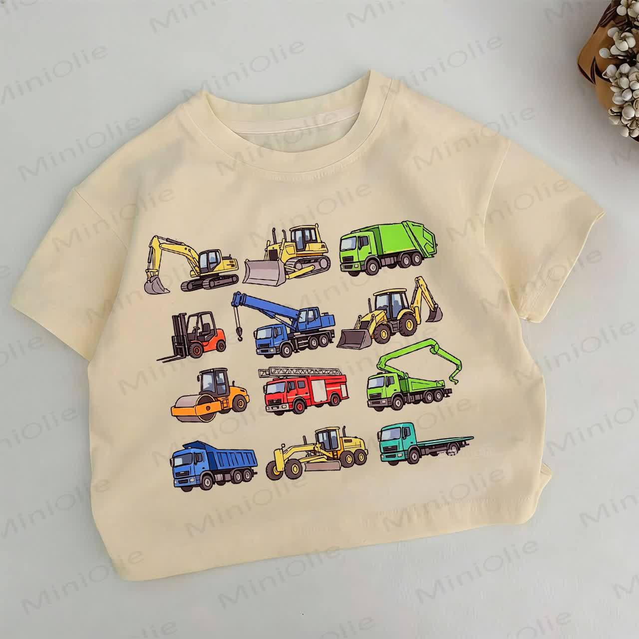 幼児男の子用乗り物柄カーキTシャツ - カーキ - 6～7歳 - image 1