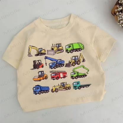 幼児男の子用乗り物柄カーキTシャツ - カーキ - 6～7歳 - image 1