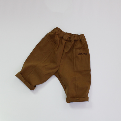 幼児用刺繍文字入り無地リラックスパンツ - 茶色 - 8-9T - image 3