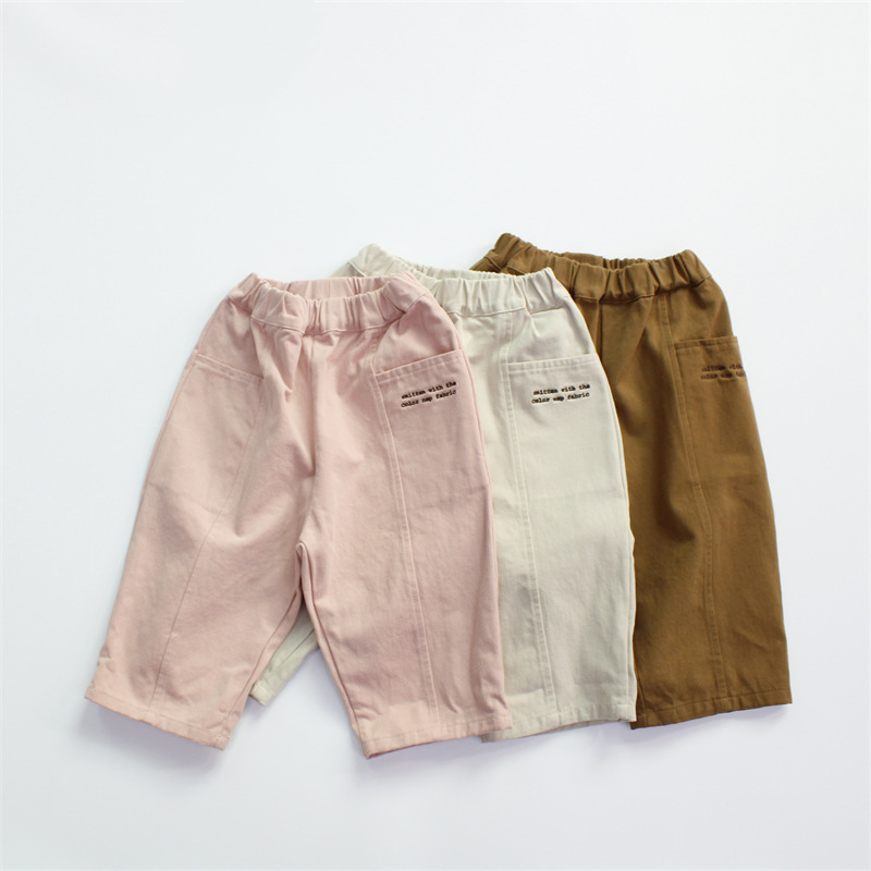 幼児用刺繍文字入り無地リラックスパンツ - image 1