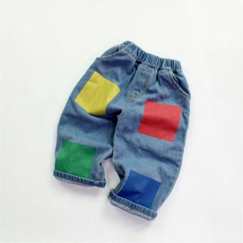 幼児用プレイフルカラーブロックデニムパンツ - 青 - 10-11歳 - image 1