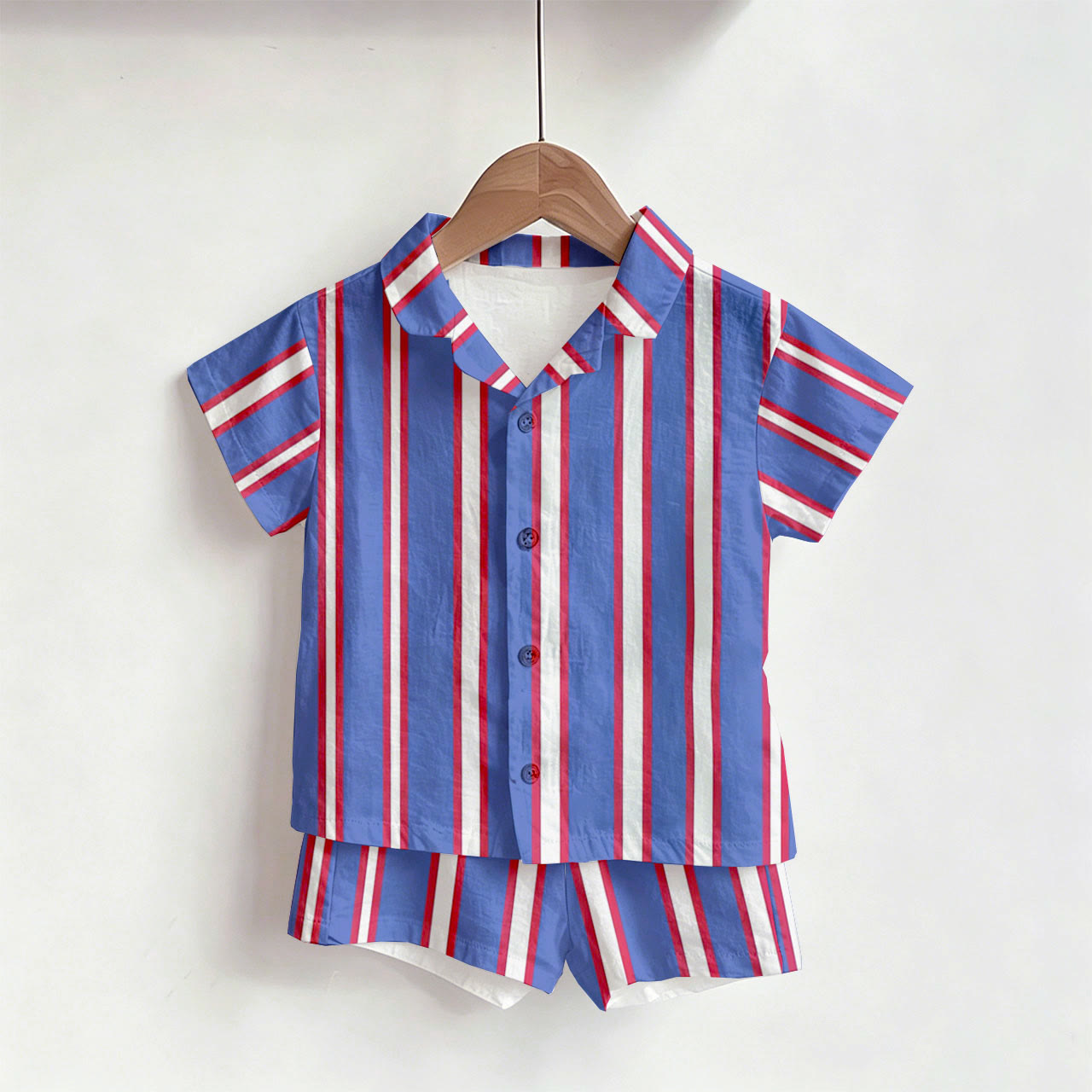 幼児男の子用ストライプシャツ＆ショートパンツ2点セット - image 2