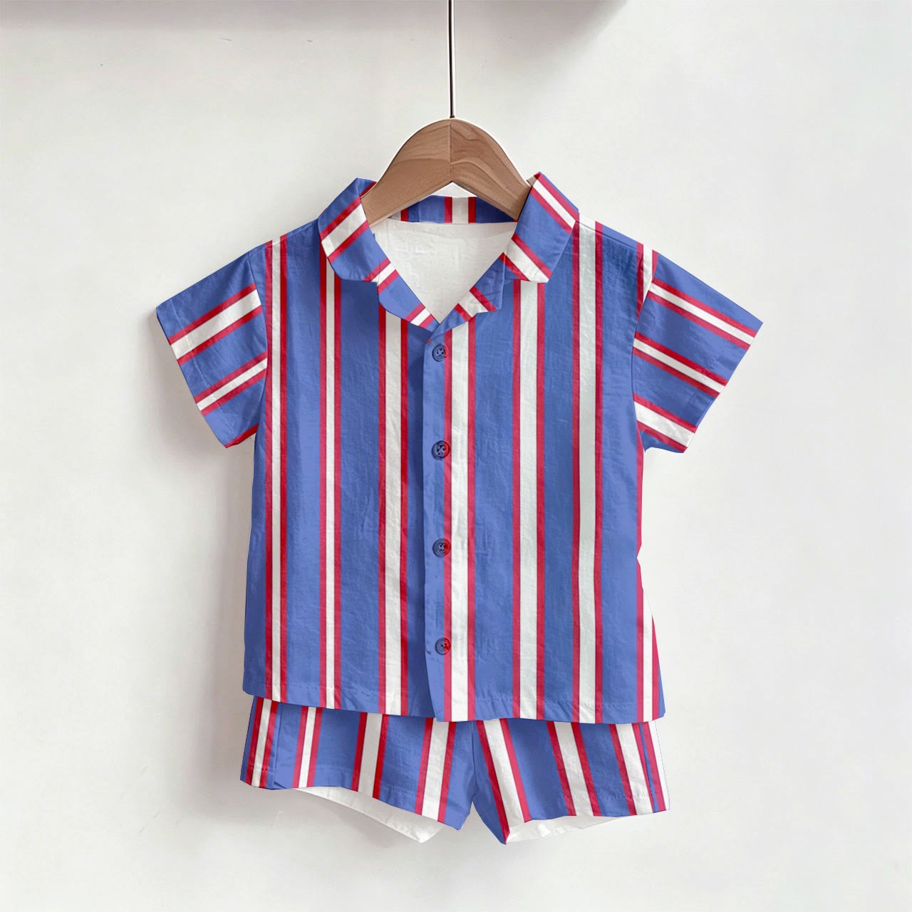 幼児男の子用ストライプシャツ＆ショートパンツ2点セット - image 2