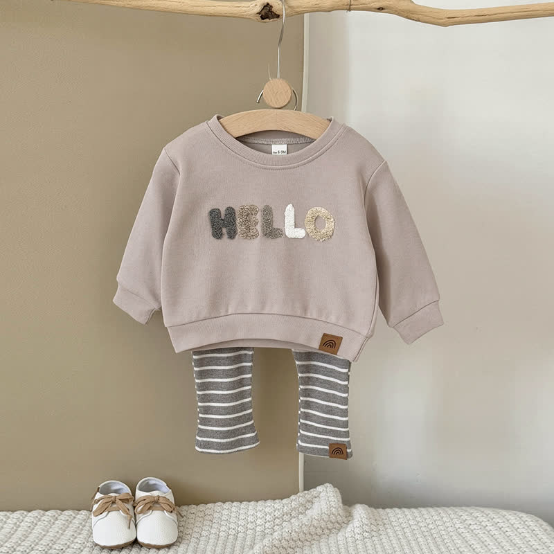 HELLOベビー ベージュスウェットシャツとストライプパンツのツーピースセット - ベージュ - 2-3Y - image 2