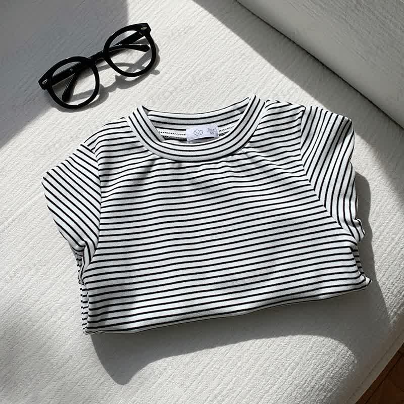 幼児用ストライプ柄コットンシャツ - 白黒 - 10-11歳 - image 8