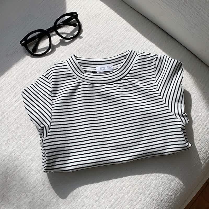 幼児用ストライプ柄コットンシャツ - 白黒 - 10-11歳 - image 8