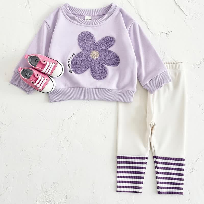 GROW & LOVEベビー用パープルフラワー柄スウェットシャツ＆パンツ 2点セット - 紫 - 2-3Y - image 1