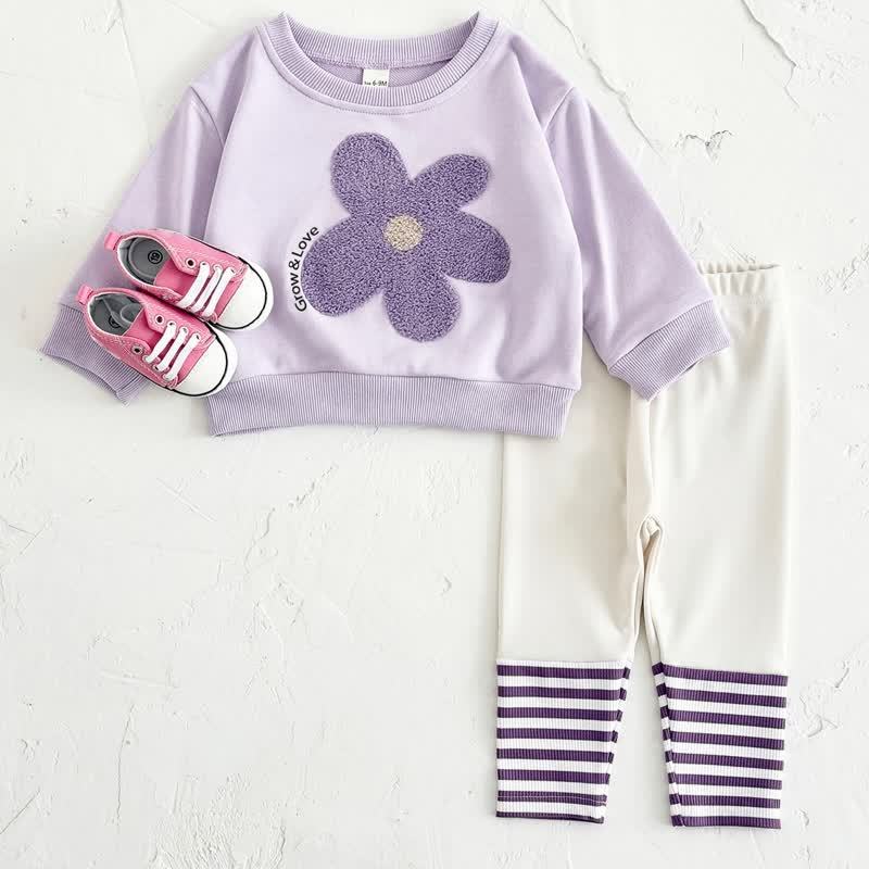 GROW & LOVEベビー用パープルフラワー柄スウェットシャツ＆パンツ 2点セット - 紫 - 2-3Y - image 1