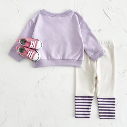 GROW & LOVEベビー用パープルフラワー柄スウェットシャツ＆パンツ 2点セット - image 2