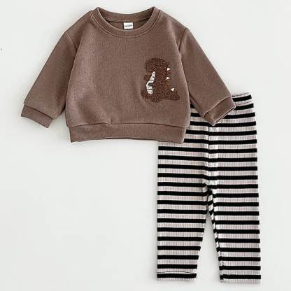 ベビー用ぬいぐるみ柄スウェットシャツ＆レギンス 2点セット - 茶色 - 2-3Y - image 4