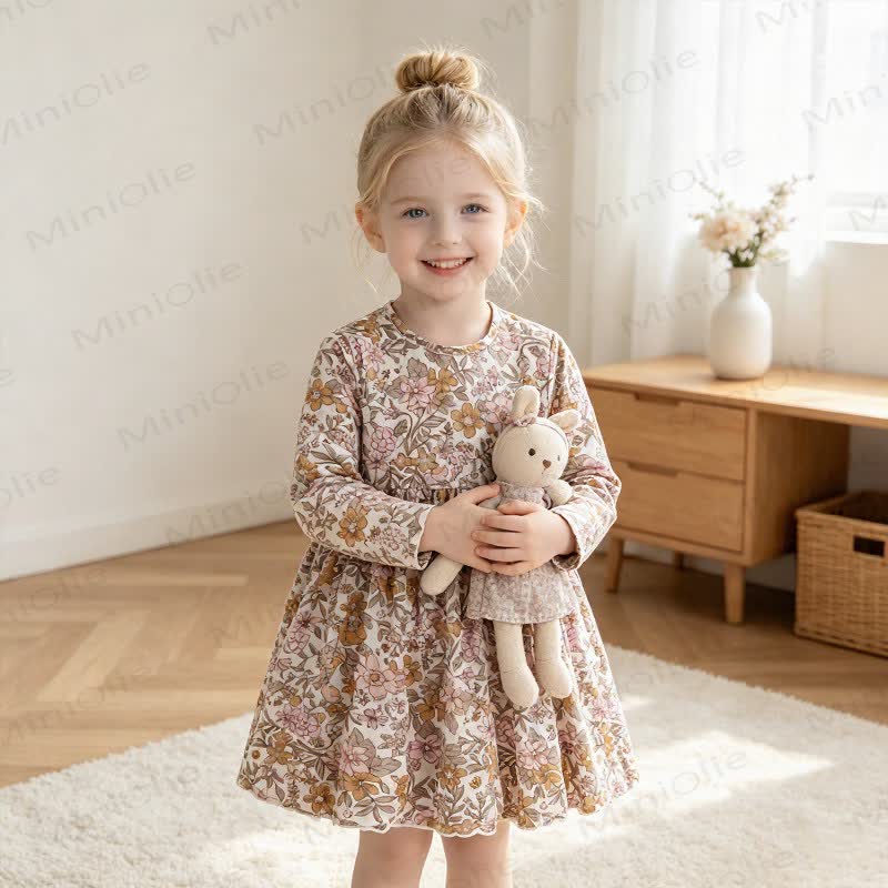 幼児用女の子向けヴィンテージ風花柄長袖Dress - image 3