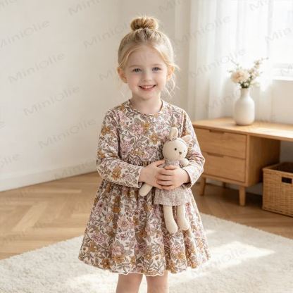 幼児用女の子向けヴィンテージ風花柄長袖Dress - image 3