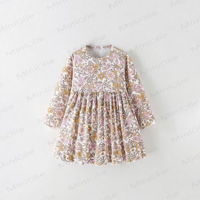 幼児用女の子向けヴィンテージ風花柄長袖Dress - 白 - 10-11歳 - image 1