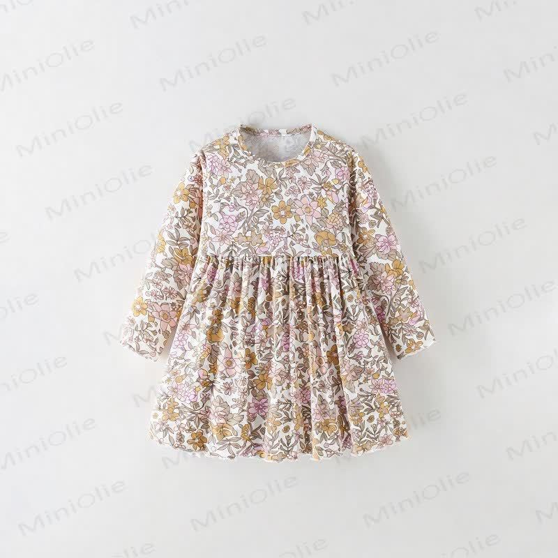 幼児用女の子向けヴィンテージ風花柄長袖Dress - 白 - 10-11歳 - image 1