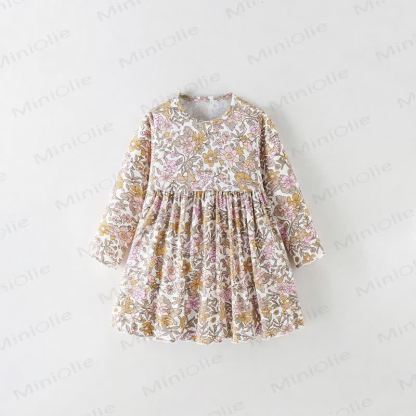 幼児用女の子向けヴィンテージ風花柄長袖Dress - 白 - 10-11歳 - image 1
