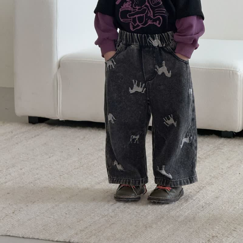 幼児用馬柄デニムパンツ - 黒 - 9-10T - image 2