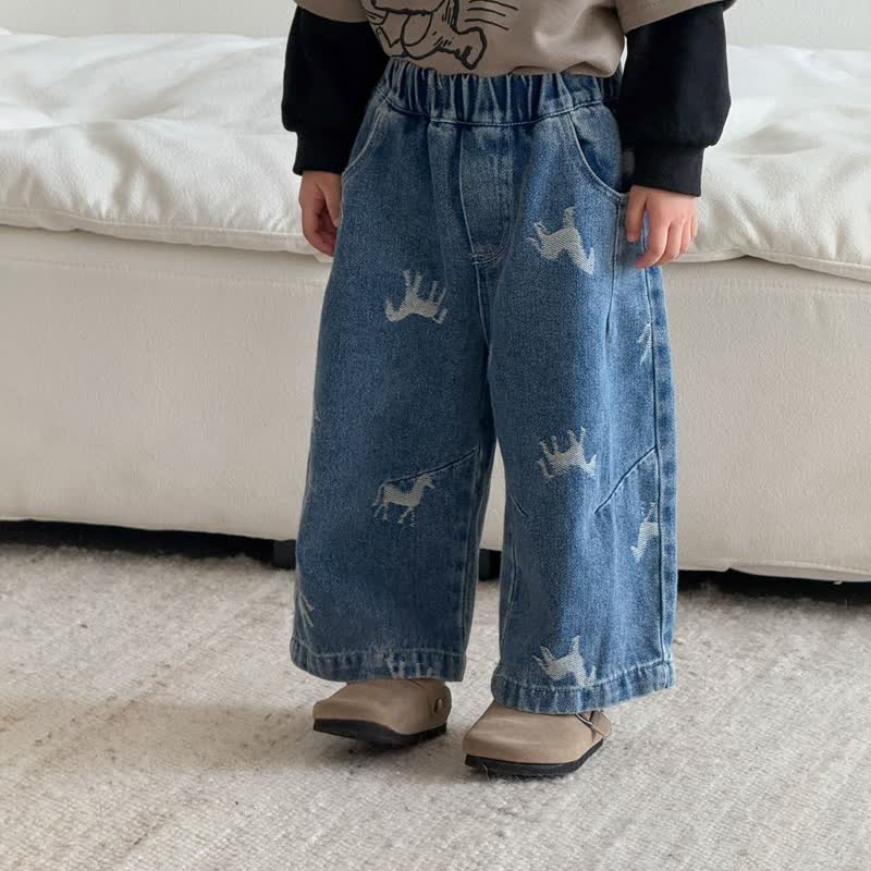 幼児用馬柄デニムパンツ - 青 - 9-10T - image 3