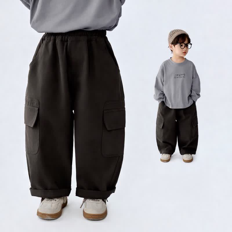 幼児用グレーのゆったりカーゴパンツ - image 1