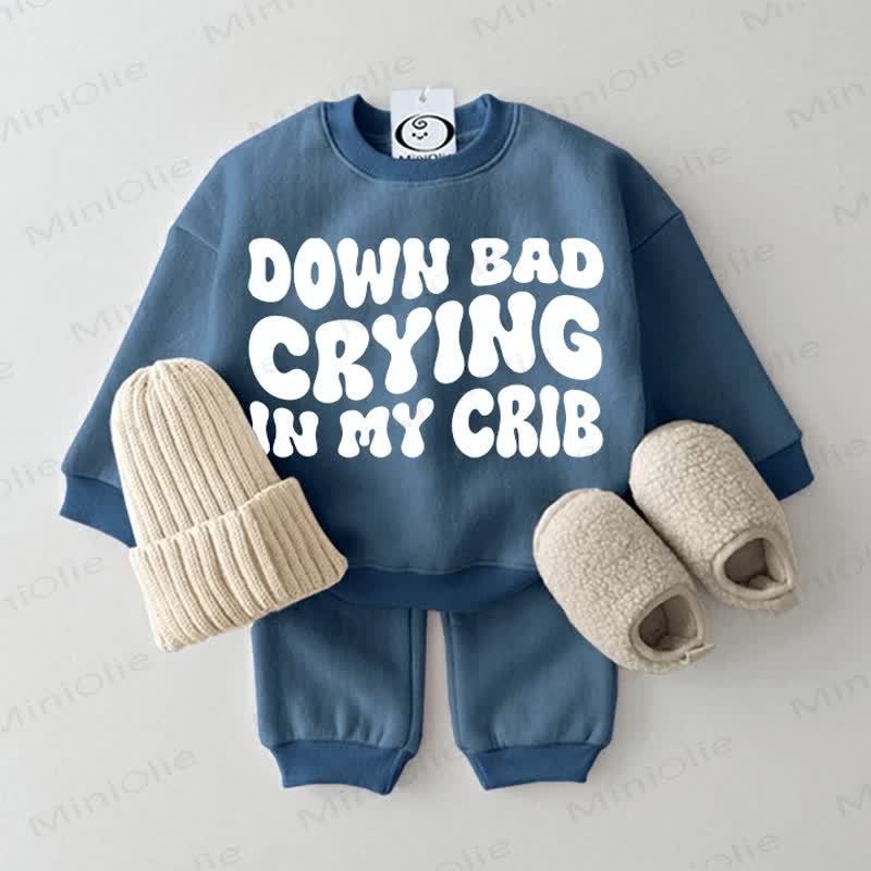 DOWN BAD CRYING IN MY CRIB赤ちゃん用スウェットシャツ2点セット（ブルー） - 青 - 2～3歳 - image 1