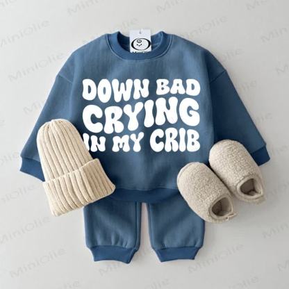 DOWN BAD CRYING IN MY CRIB赤ちゃん用スウェットシャツ2点セット（ブルー） - 青 - 2～3歳 - image 1