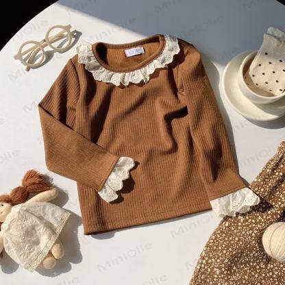 幼児用女の子フリルレース長袖シャツ - 茶色 - 8-9T - image 6