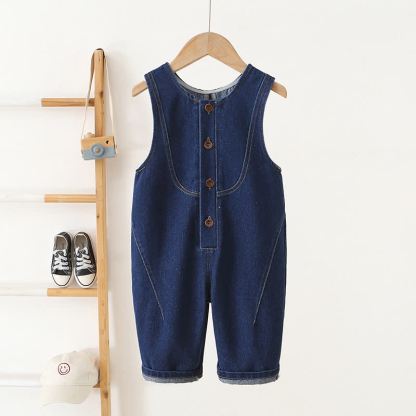 幼児用ネイビーボタンフロントデニムオーバーオール - 海軍 - 4～5歳 - image 1