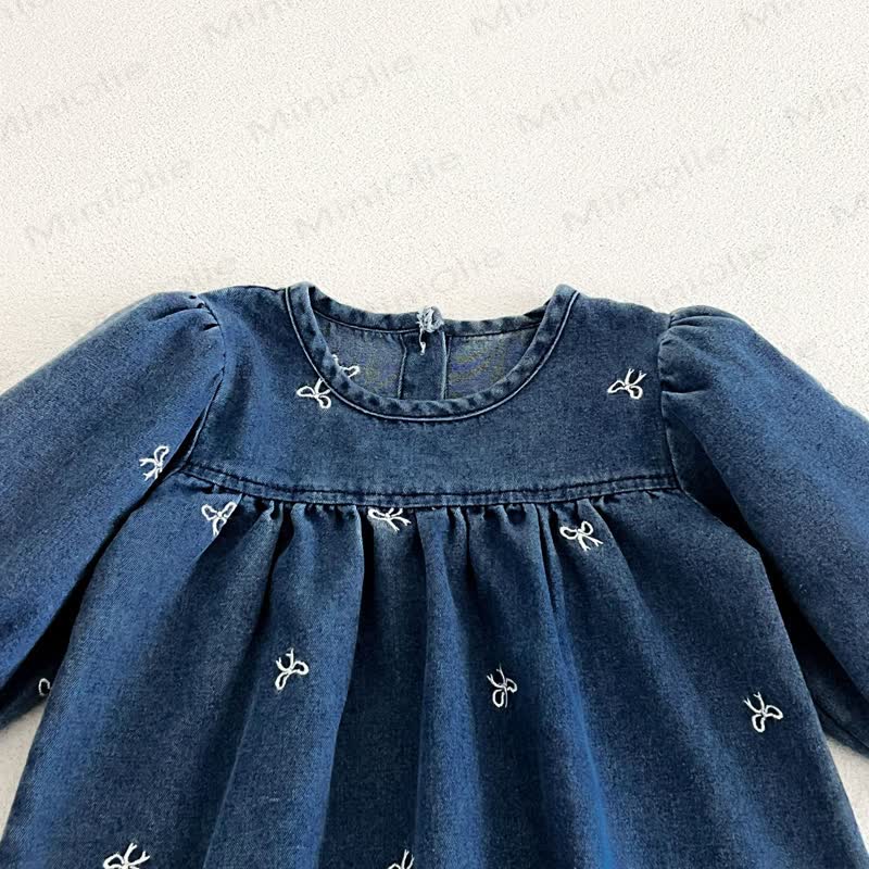 女の子用リボン刺繍入りデニムDress - image 8