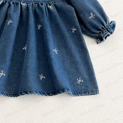 女の子用リボン刺繍入りデニムDress - image 11