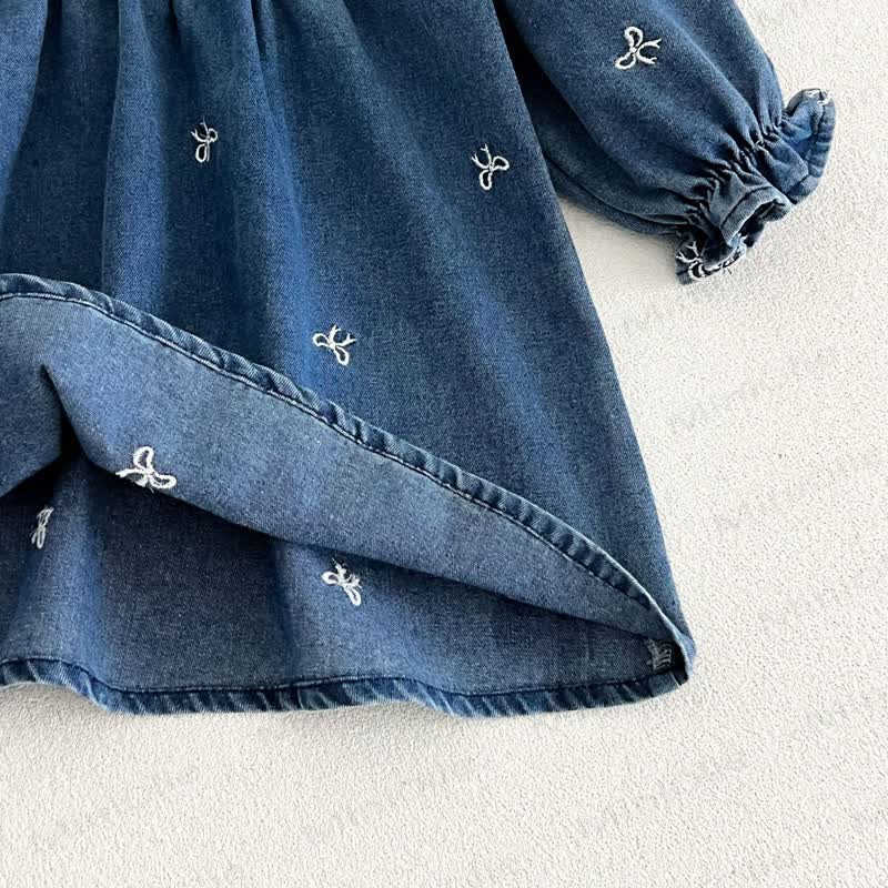 女の子用リボン刺繍入りデニムDress - image 12