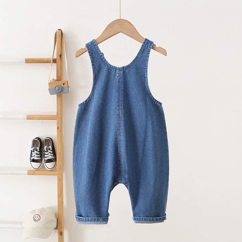 ベビー幼児用 ブルーデニム スナップボタン裾 ショートオーバーオール - image 2